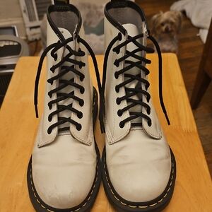 Dr. Martens White Moto Boots with Black Trim